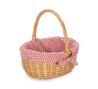 Red Hamper Cotton Lined Wicker Shopping Basket Buff Willow Oval Shopper in Red Red Hamper Red