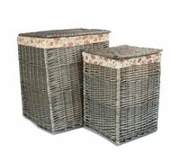 Red Hamper Cotton Lined Wicker Square Laundry Basket in Grey Red Hamper Grey