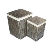 Red Hamper Cotton Lined Wicker Square Laundry Basket in White Red Hamper White