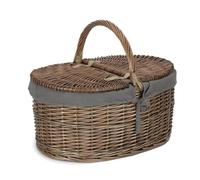 Wicker Deep Antique Wash Oval Picnic Basket With Cotton Lining Red Hamper Grey One Size