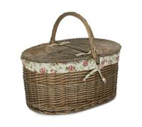 Red Hamper Deep Antique Wash Oval Wicker Picnic Basket - Floral