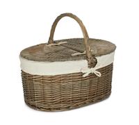 Red Hamper Deep Antique Wash Oval Wicker Picnic Basket - White