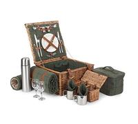 Wicker Deluxe Green Tweed Fitted Picnic Basket Red Hamper Green 2 Person