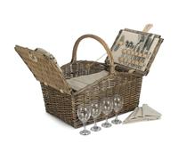 Red Hamper Deluxe Retro Butterfly Lidded Wicker Fitted Picnic Basket - 4 Person