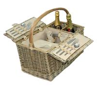 Red Hamper Deluxe Retro Double Lidded Wicker Fitted Picnic Basket - 2 Person