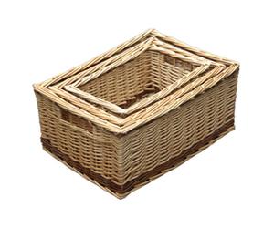 Red Hamper Dh011/home Wicker Set Of 3 Buff Storage Baskets With Rustic Stripe