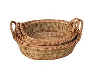 Red Hamper Dh029/home Wicker Set Of 3 Two Tone Green Oval With Handles Willow Trays