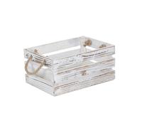 Red Hamper Distressed White Rope Handled Wooden Storage Crate - Small