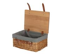 Red Hamper Double Steamed Grey Lined Willow Picnic Basket with Pinewood Lid - Small - 1 - Wicker and Pinewood