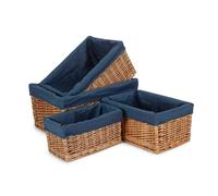 Red Hamper Double Steamed Navy Cotton Lined Willow Storage Baskets - Set of 4