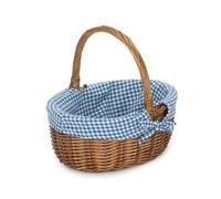 Red Hamper Double Steamed Oval Wicker Shopping Basket Blue Checked Lining