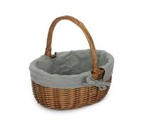 Cotton Lined Wicker Double Steamed Oval Shopping Basket Red Hamper Grey One Size