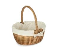 Cotton Lined Wicker Double Steamed Oval Shopping Basket Red Hamper White One Size