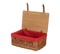 Red Hamper Double Steamed Red Lined Willow Picnic Basket with Pinewood Lid - Small - 1 - Wicker and Pinewood