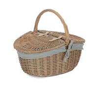Red Hamper EH001GRY Antique Wash Finish Oval Picnic Basket with Grey Sage Lining