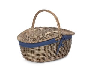 Red Hamper Eh001N Wicker Antique Wash Finish Oval Picnic Basket With Blue Lining