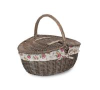 Red Hamper Eh001R Wicker Antique Wash Finish Rose Lined Oval Picnic Basket