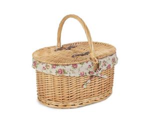 Red Hamper Eh017R Wicker Buff Willow Double Lidded Oval Picnic Basket With Garden Rose Lining