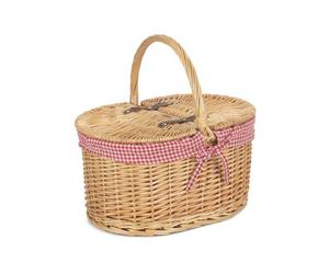 Red Hamper Eh049 Wicker Red Check Lining Oval Picnic Basket