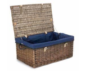 Red Hamper Eh057N 62Cm Antique Wash Picnic Basket Blue Cotton Lining
