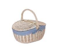 Red Hamper Eh066Blue Blue Checked Lining White Wash Finish Oval Wicker Picnic Basket