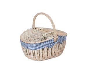 Red Hamper Eh066Blue Blue Checked Lining White Wash Finish Oval Wicker Picnic Basket