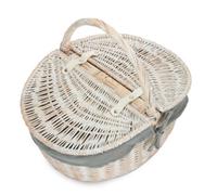 Red Hamper Eh066Gry White Wash Finish Oval Picnic Unlined With Grey Sage Lining