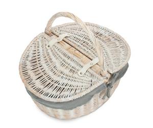 Red Hamper Eh066Gry White Wash Finish Oval Picnic Unlined With Grey Sage Lining