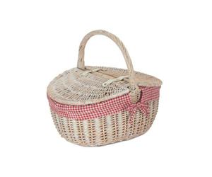 Red Hamper Eh066L Red Checked Lining White Wash Finish Oval Wicker Picnic Basket