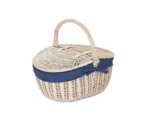 Red Hamper Eh066N Blue Lining White Wash Finish Oval Wicker Picnic Basket