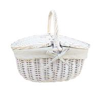 Red Hamper EH066W White Wash Finish Oval Wicker Picnic Basket With White Lining