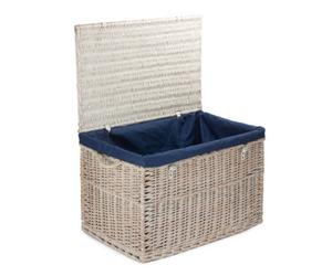 Red Hamper Eh067N Wicker Large White Wash Storage Hamper With Navy Cotton Lining Basket