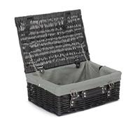 Red Hamper EH072GRY 36cm Empty Black Willow Picnic Basket With Grey Lining