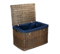 Red Hamper Eh090N Wicker Large Antique Wash Storage Basket Navy Cotton Lining