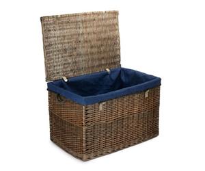 Red Hamper Eh090N Wicker Large Antique Wash Storage Basket Navy Cotton Lining