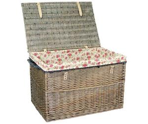 Red Hamper Eh090R Wicker Large Antique Wash Storage Basket With Garden Rose Lining