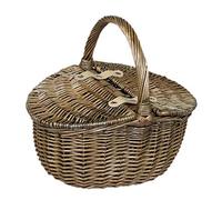 Red Hamper EH091 Small Antique Wash Double Lidded Oval Picnic Basket Wicker Shopping, Brown