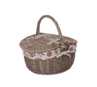 Red Hamper Eh091R Wicker Small Antique Wash Double Lidded Oval Picnic Basket Garden Rose Lining