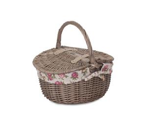 Red Hamper Eh091R Wicker Small Antique Wash Double Lidded Oval Picnic Basket Garden Rose Lining