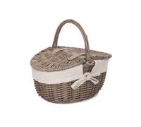 Red Hamper Eh091W Wicker Small Antique Wash Double Lidded Oval Picnic Basket With White Lining