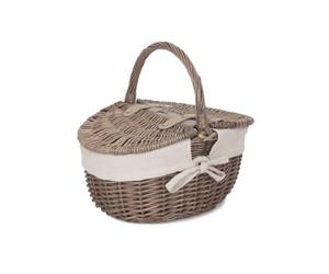 Red Hamper Eh091W Wicker Small Antique Wash Double Lidded Oval Picnic Basket With White Lining