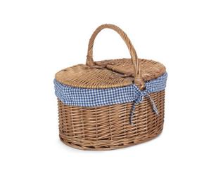 Red Hamper Eh093Blue Wicker Light Steamed Oval Lidded Basket With Blue And White Checked Lining