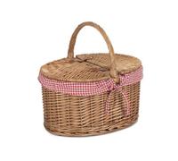 Red Hamper Eh093L Wicker Light Steamed Oval Lidded Basket With Red And White Checked Lining
