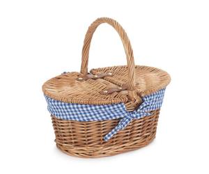 Red Hamper Eh103Blue Wicker Childs Light Steamed Finish Blue Check Oval Picnic Basket