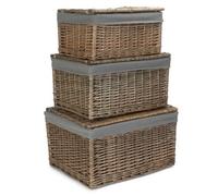 Red Hamper Eh125Gry-127Gry Set Of 3 Small Antique Wash Cotton Lined Storage Basket