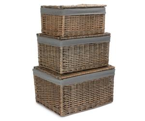 Red Hamper Eh125Gry-127Gry Set Of 3 Small Antique Wash Cotton Lined Storage Basket