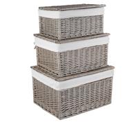Red Hamper Eh125L-127L Wicker Set Of 3 Antique Wash Cotton Lined Storage Basket