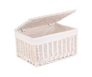 Red Hamper Eh132L Wicker Medium White Wash Steamed Cotton Lined Storage Basket