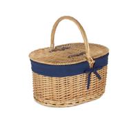 Red Hamper Eh166 Wicker Oval Lidded Picnic Shopping Basket With Navy Blue Lining