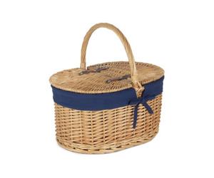 Red Hamper Eh166 Wicker Oval Lidded Picnic Shopping Basket With Navy Blue Lining